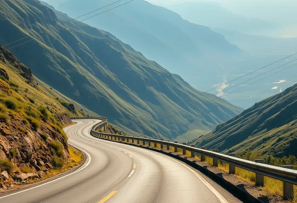 A long uphill stretch of the N2 with trucks climbing in the slow lane.